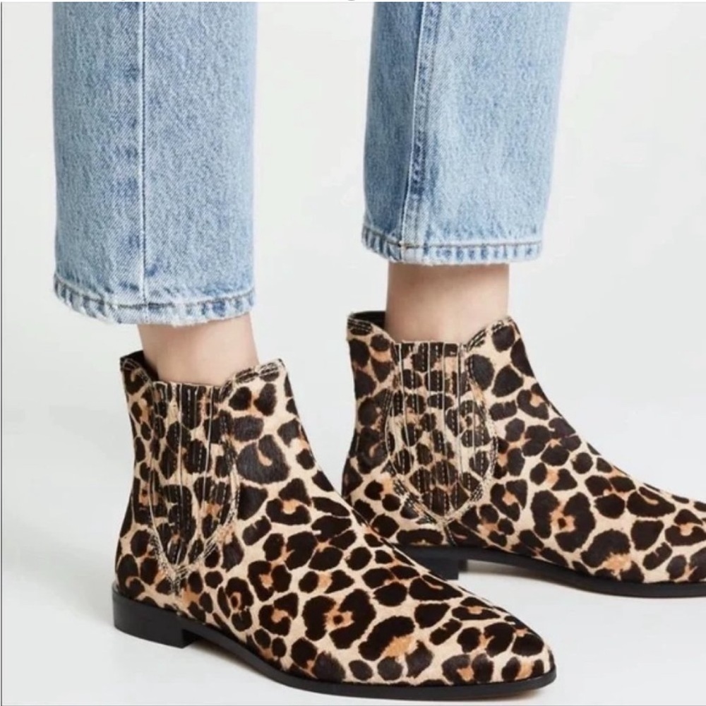 Rebecca Minkoff Madysin Leopard Print Calf Hair Pointed Toe Booties Size 7.5